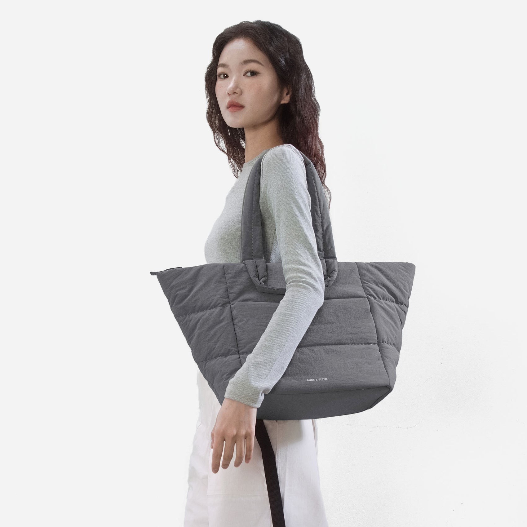 Puff Tote Bag Dude & Bestie (Cold Gray)
