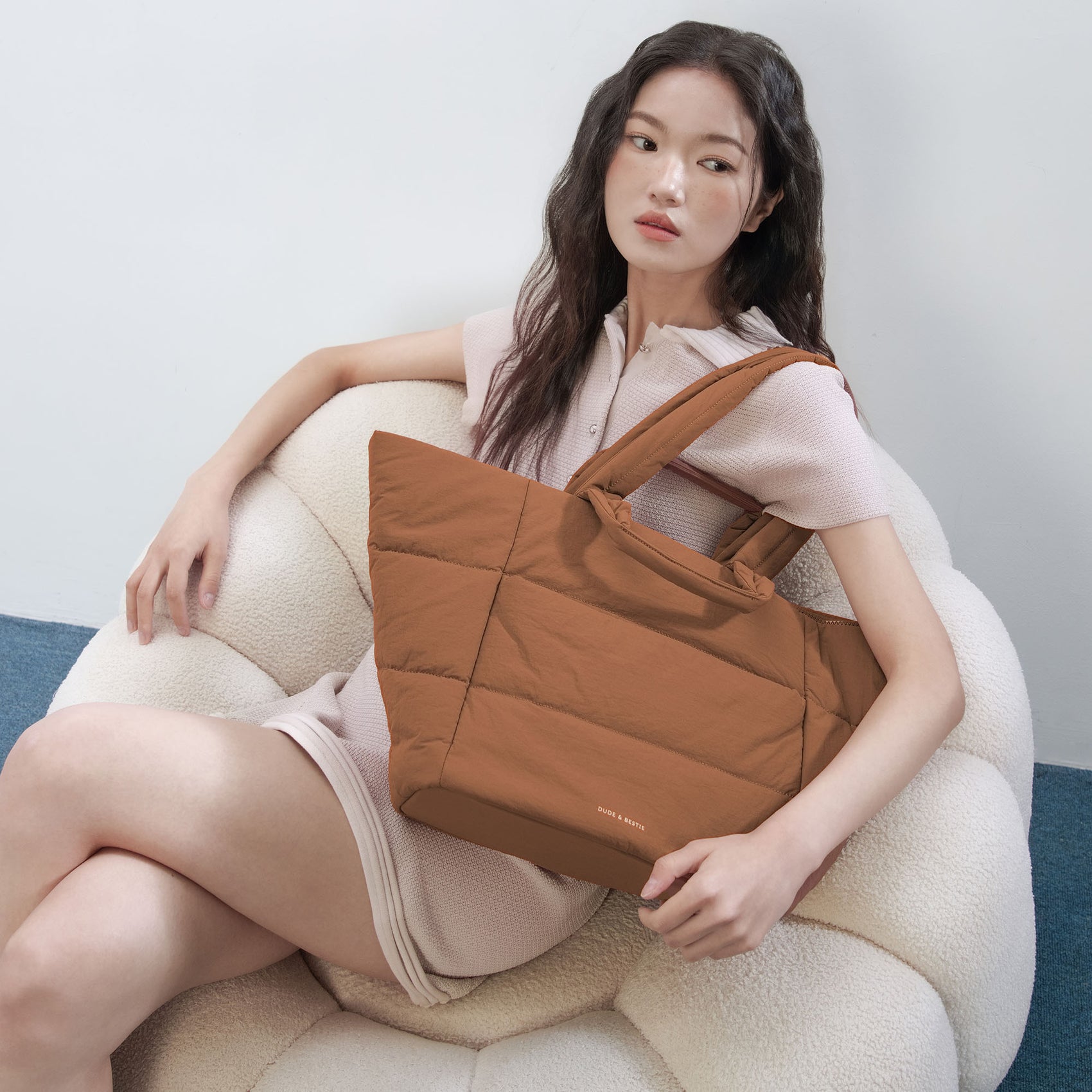 Puff Tote Bag Dude & Bestie (Mocha Brown)