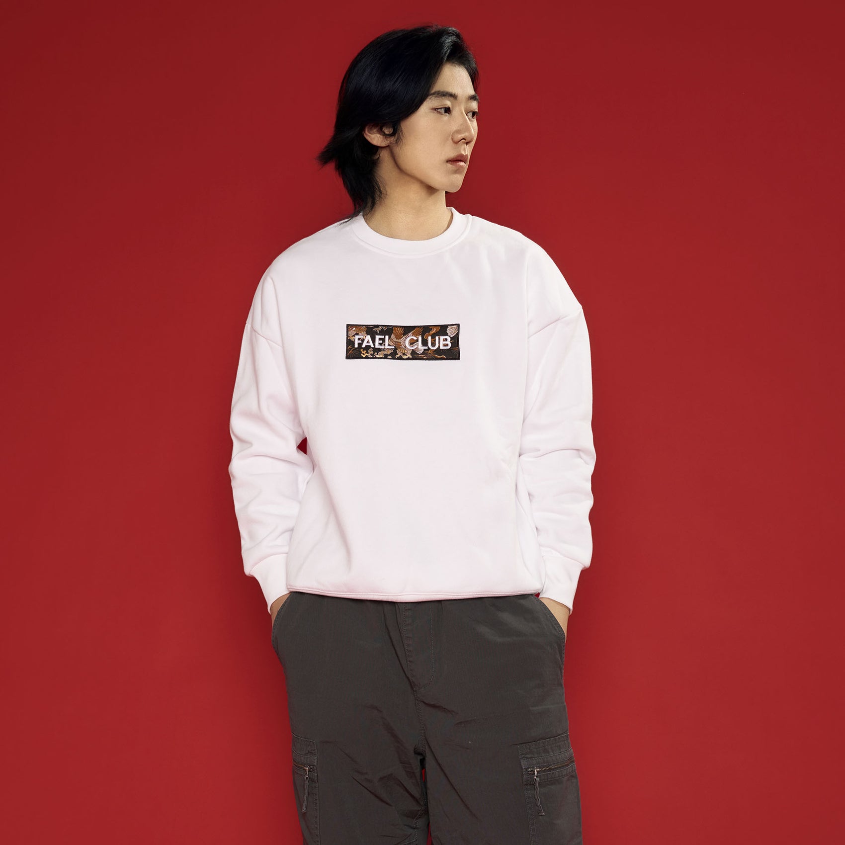 Swathshirt with Box Logo - Majestic Eagle Sweatshirts Dude & Bestie (White)