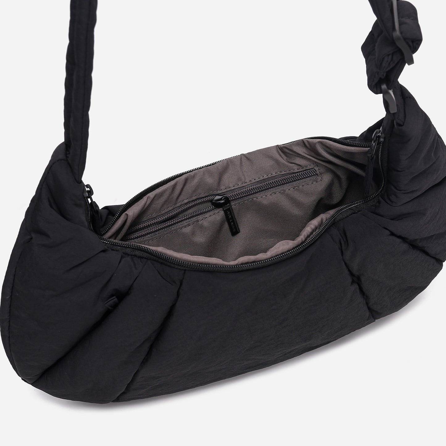 Dude & Bestie Puff Croissant Women Crossbody Shoulder Bag in black