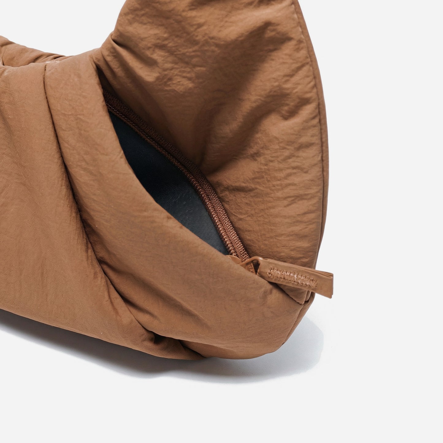 Dude & Bestie Puff Croissant Bag in Mocha Brown, retro earth-tone autumn style bag