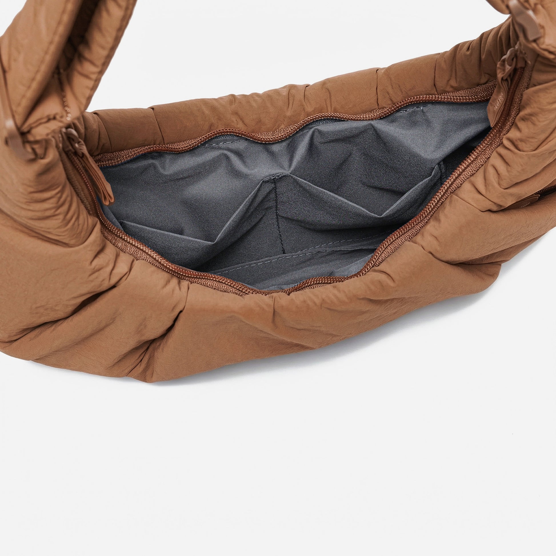 Dude & Bestie Puff Croissant Bag in Mocha Brown, retro earth-tone autumn style bag