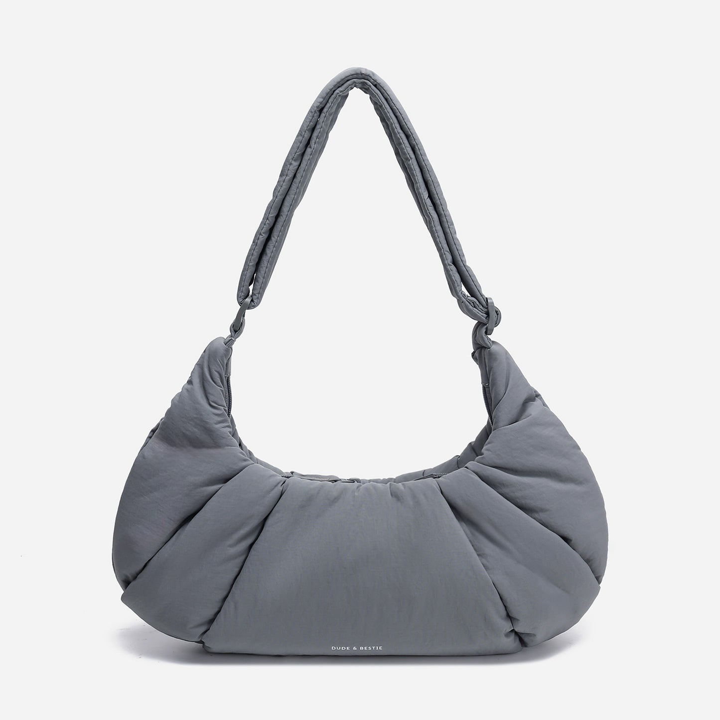 Dude & Bestie puffer-style Croissant Shoulder Bag in Cold Gray