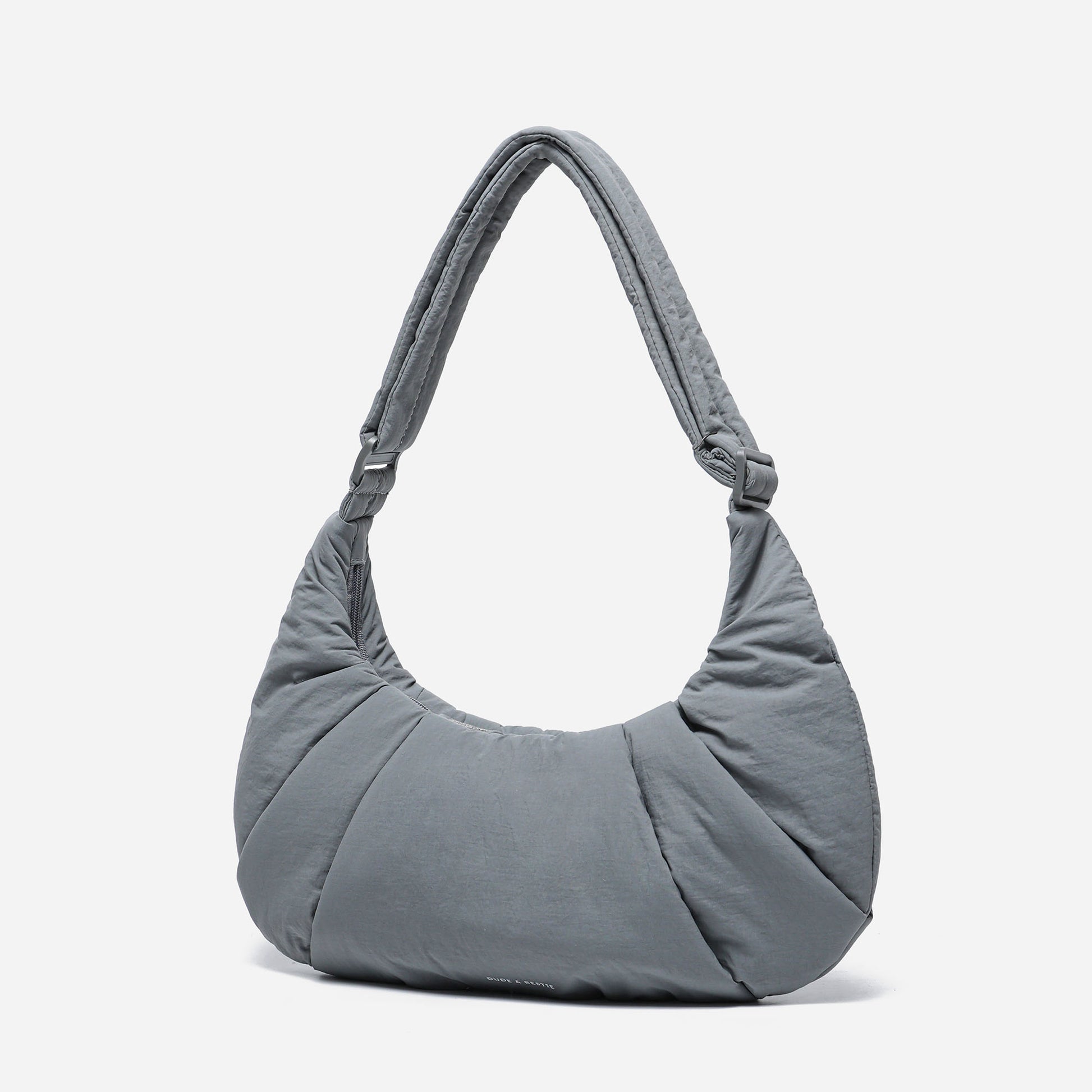 Dude & Bestie Puff Croissant Bag in Cold Gray, minimalist unisex streetwear bag