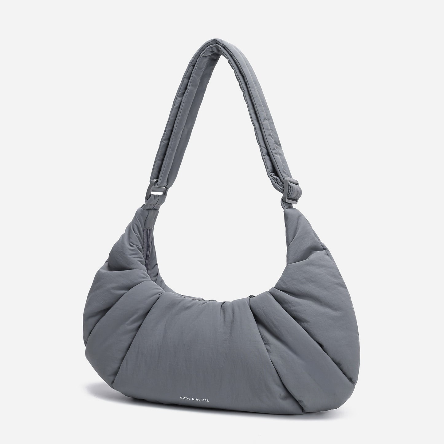 Dude & Bestie puffer-style Croissant Shoulder Bag in Cold Gray