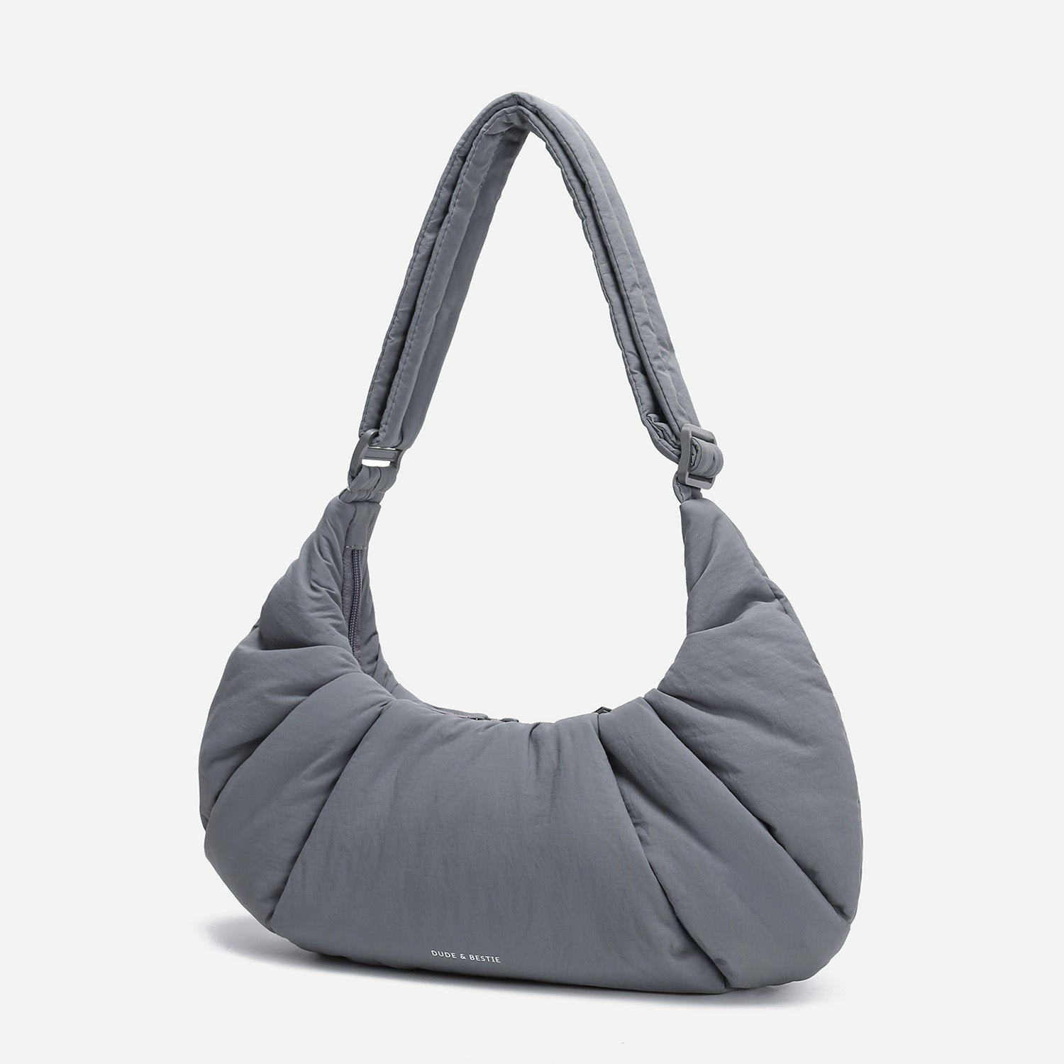 Dude & Bestie puffer-style Croissant Shoulder Bag in Cold Gray