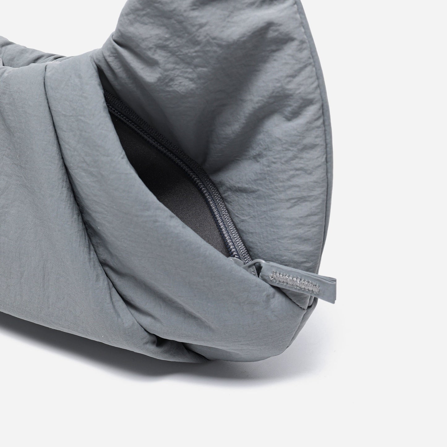 Dude & Bestie Puff Croissant Bag in Cold Gray, minimalist unisex streetwear bag
