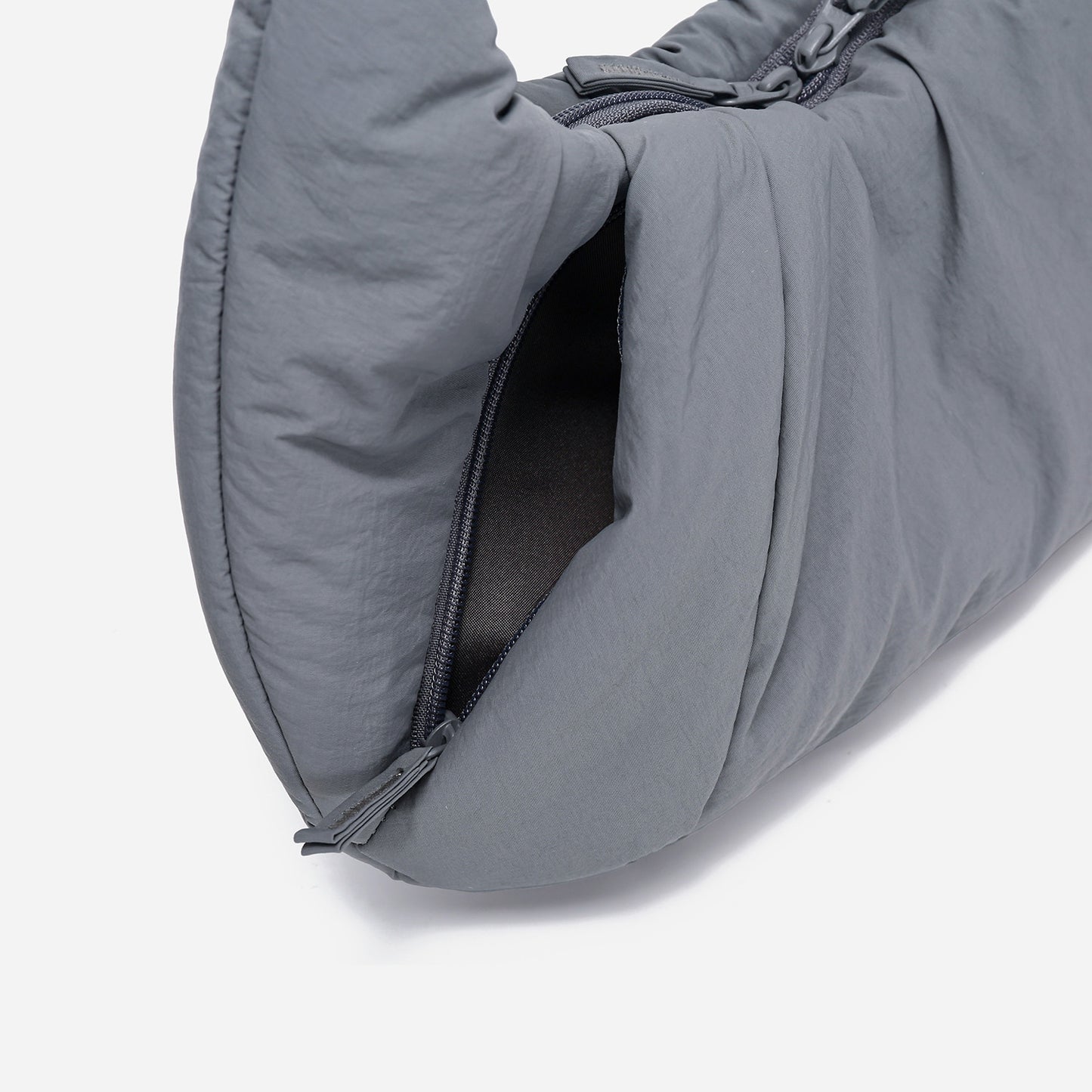 Dude & Bestie puffer-style Croissant Shoulder Bag in Cold Gray