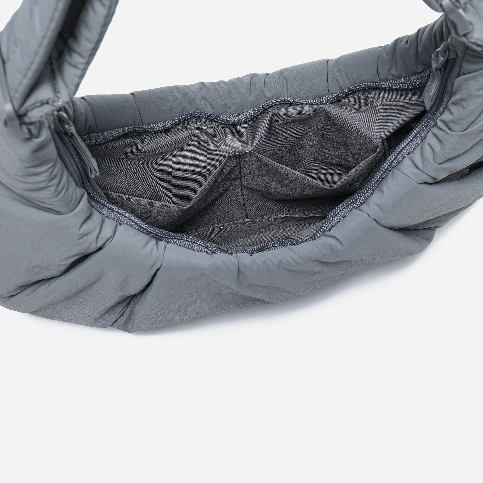 Dude & Bestie Puff Croissant Bag in Cold Gray, minimalist unisex streetwear bag