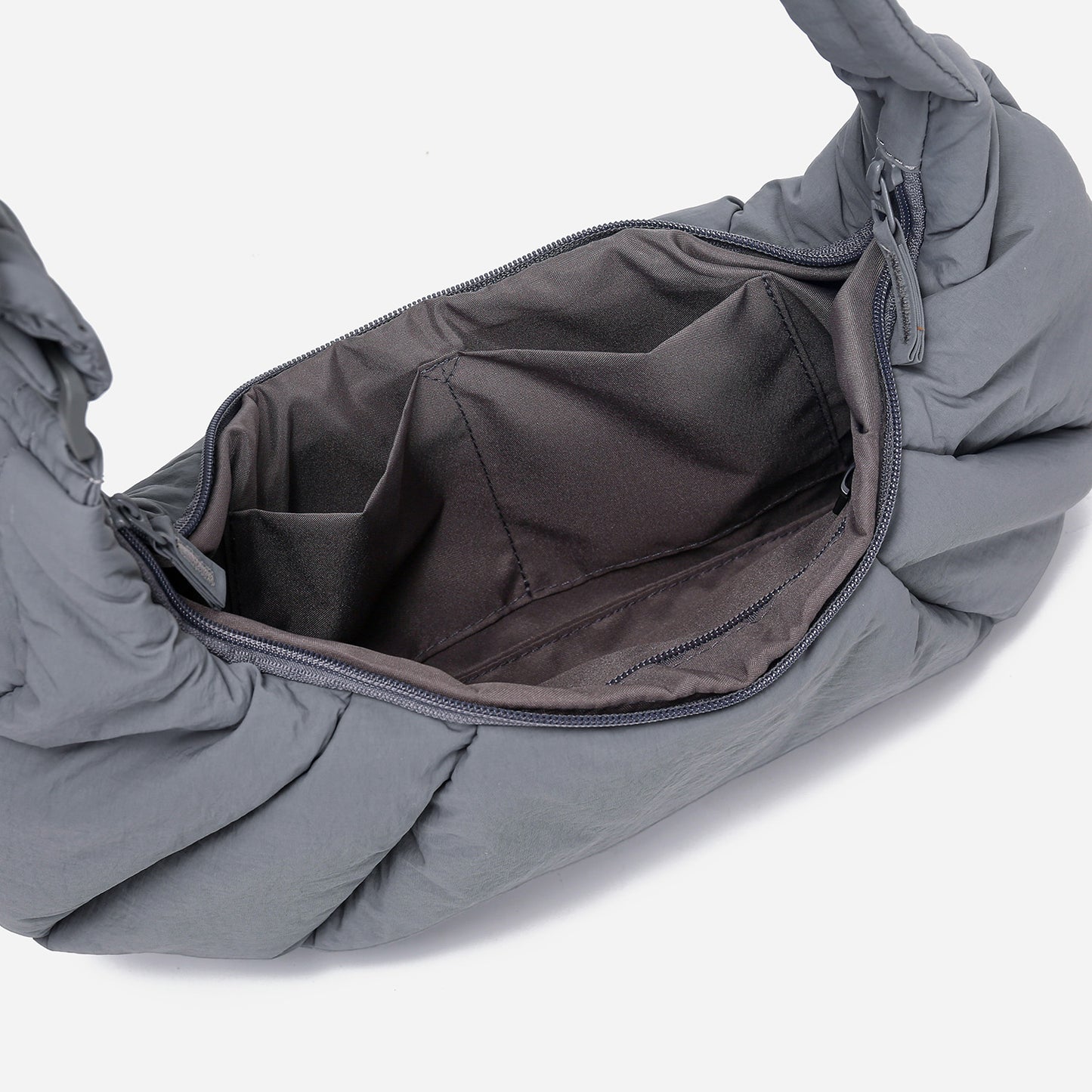 Dude & Bestie puffer-style Croissant Shoulder Bag in Cold Gray