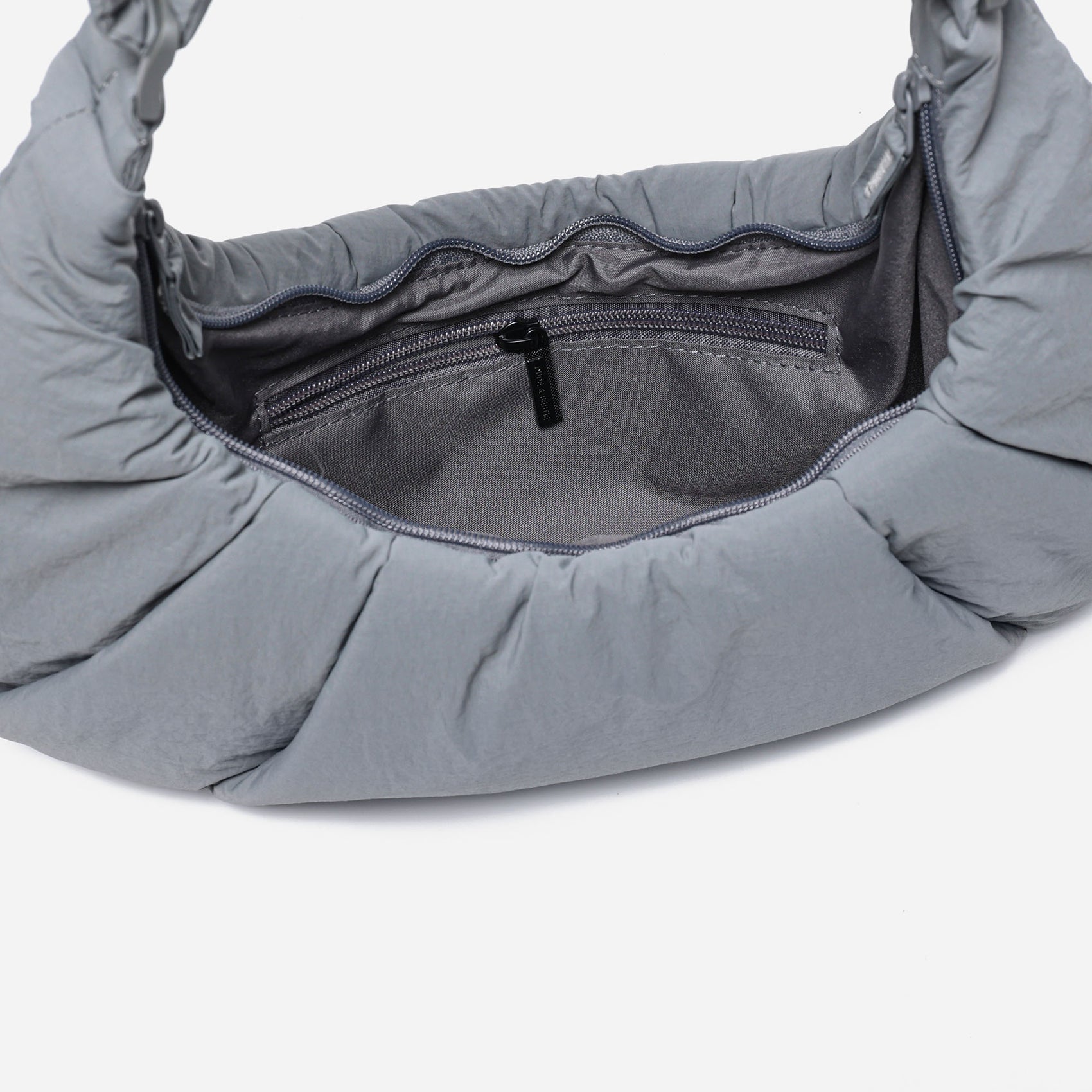 Dude & Bestie Puff Croissant Bag in Cold Gray, minimalist unisex streetwear bag