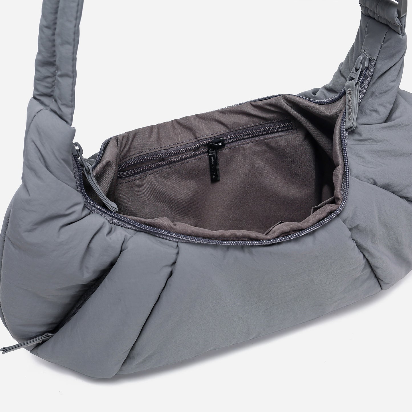 Dude & Bestie puffer-style Croissant Shoulder Bag in Cold Gray