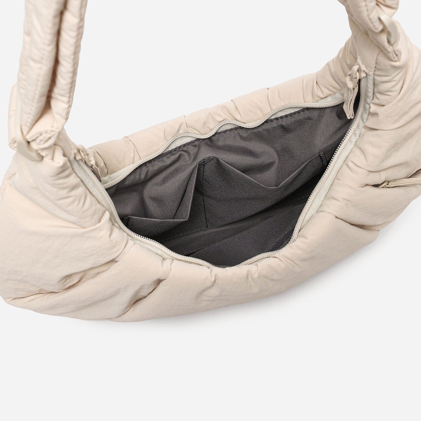 Dude & Bestie Puff Croissant Bag in Milk White, lightweight cloud-shaped shoulder bag