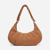 A Mocha brown puffer shoulder croissant bag by dude & bestie