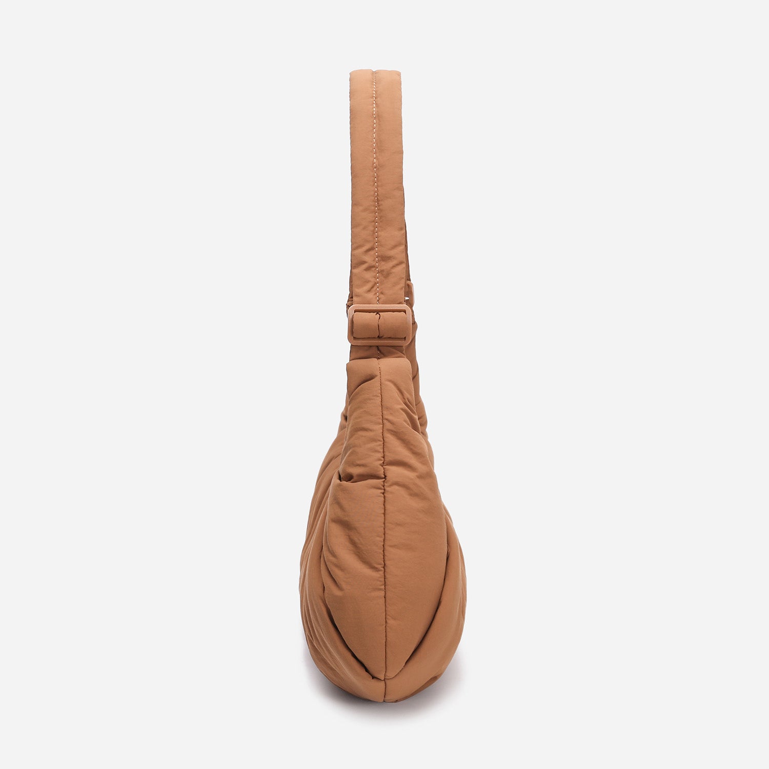 A Mocha brown puffer shoulder croissant bag by dude & bestie