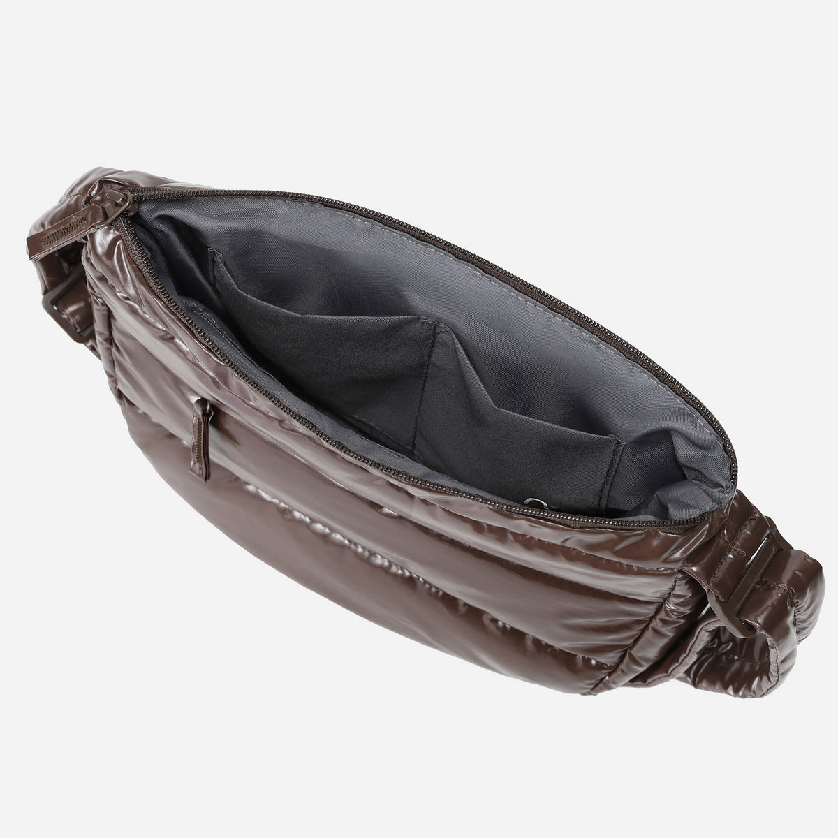 Dude & Bestie Puff Crossbody Bag Polish Series in Glossy Brown Color