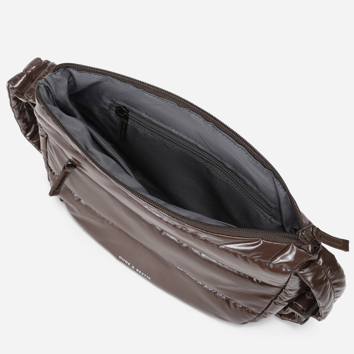 Dude & Bestie Puff Crossbody Bag Polish Series in Glossy Brown Color