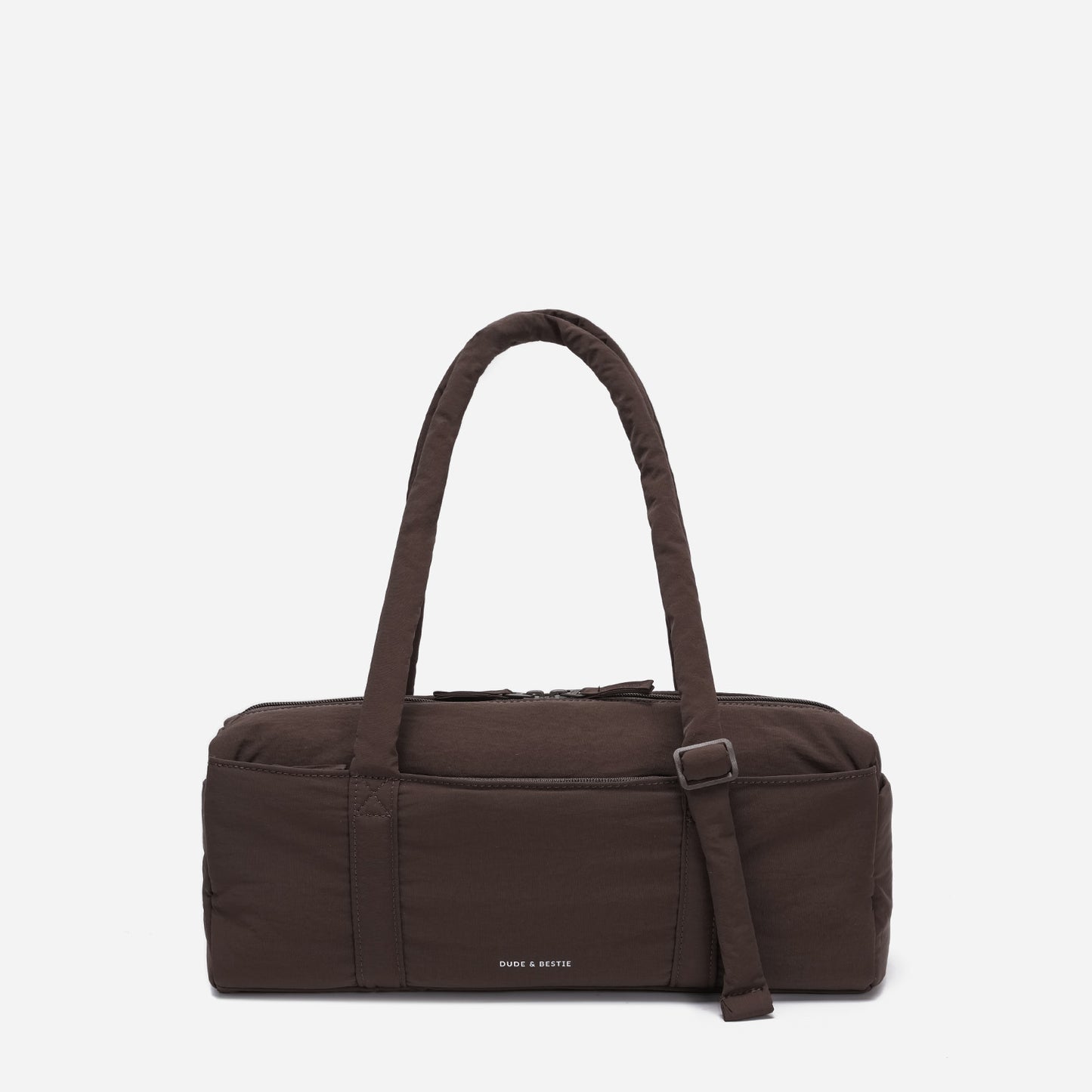 Dude & Bestie Puff Roll Baguette Bag in Choco Brown Color