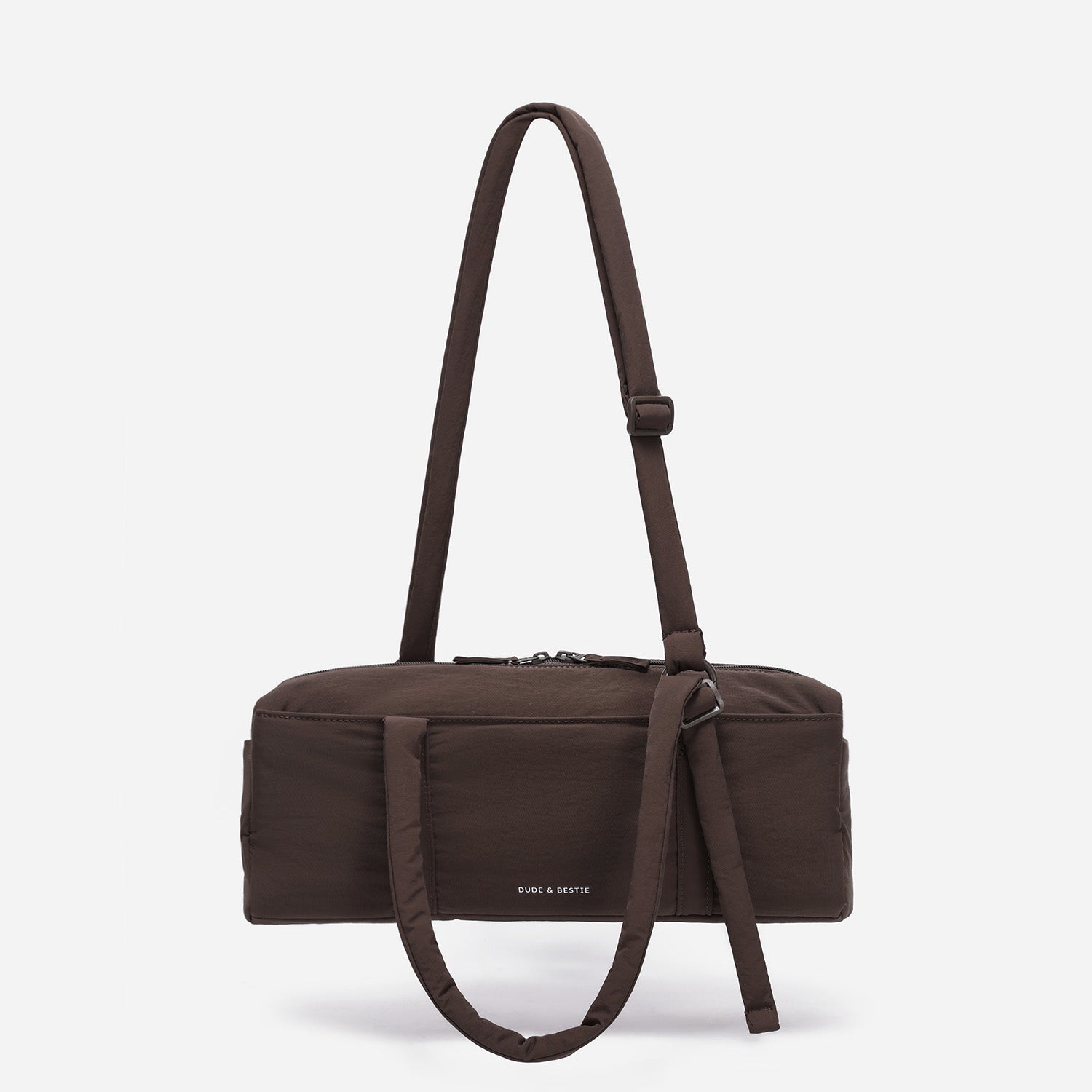 Dude & Bestie Puff Roll Baguette Bag in Choco Brown Color