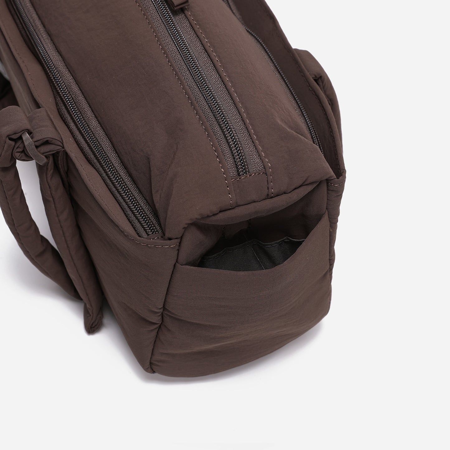 Dude & Bestie Puff Roll Baguette Bag in Choco Brown Color