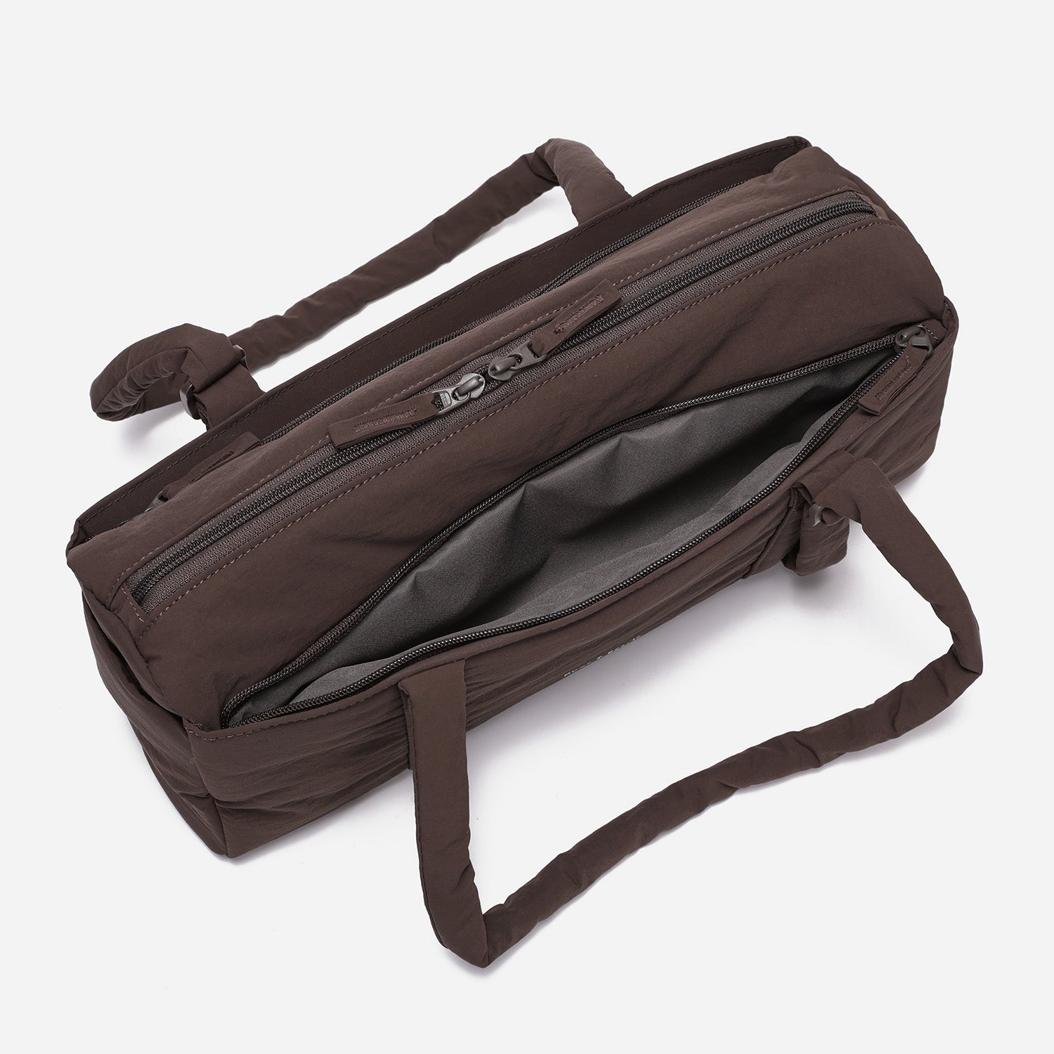 Dude & Bestie Puff Roll Baguette Bag in Choco Brown Color