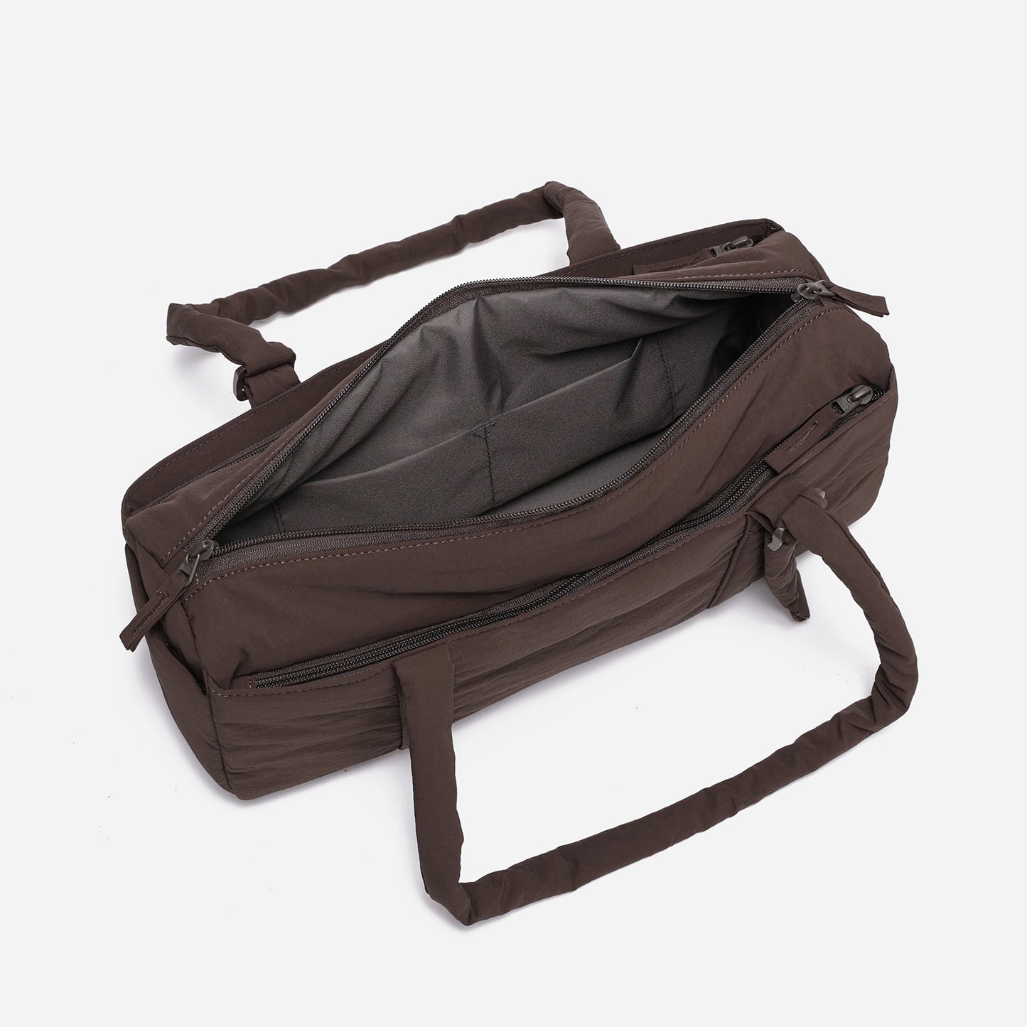Dude & Bestie Puff Roll Baguette Bag in Choco Brown Color