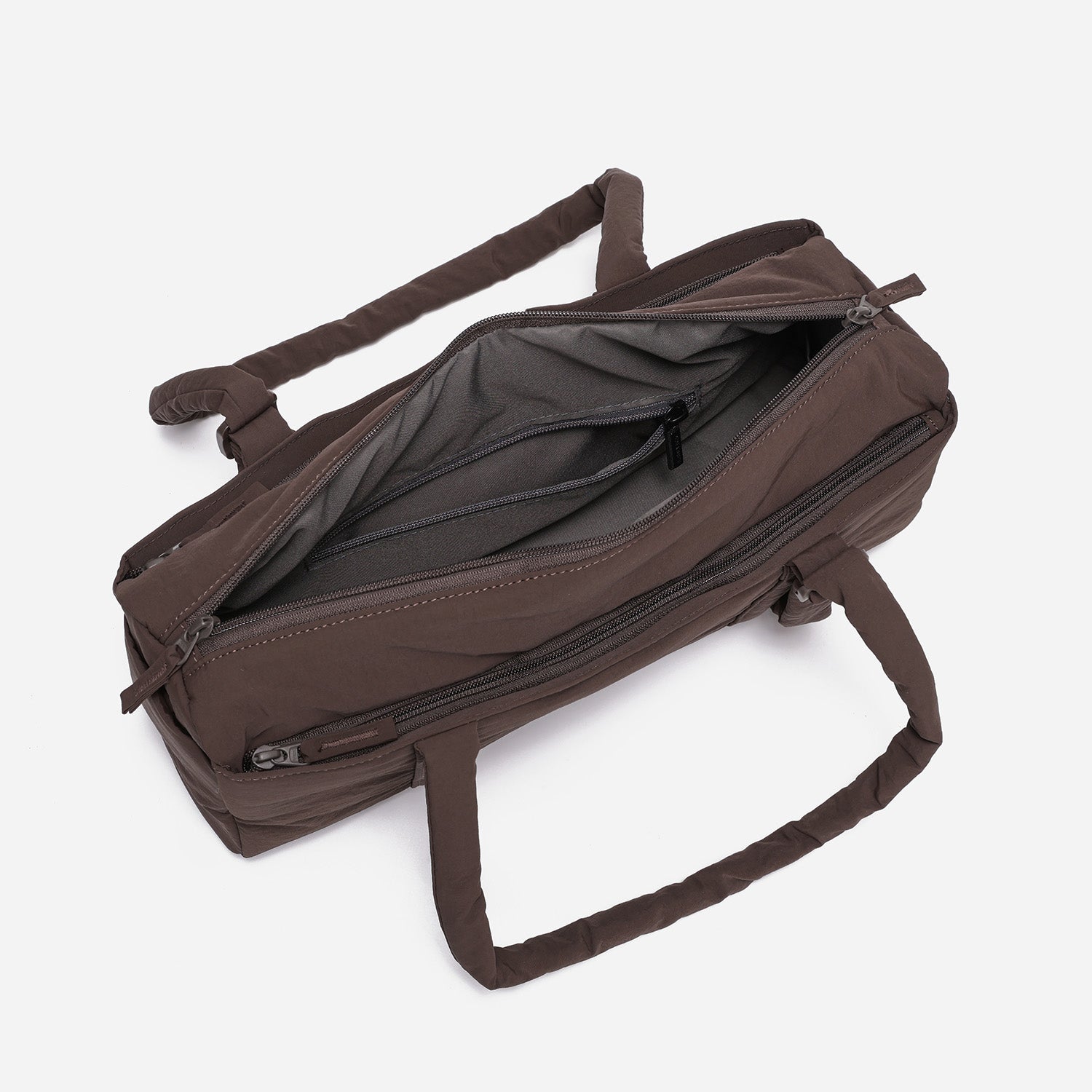 Dude & Bestie Puff Roll Baguette Bag in Choco Brown Color