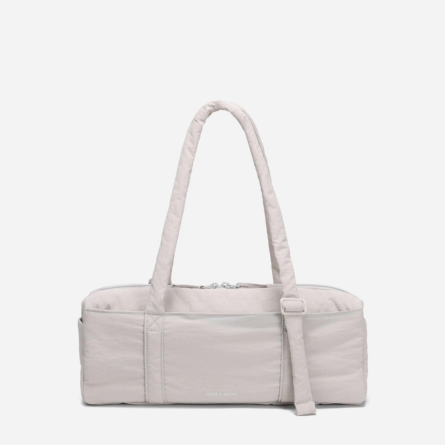 Dude & Bestie Puff Roll Baguette Bag in Light Gray Color
