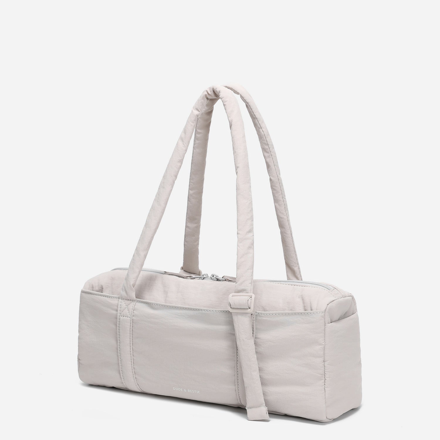Dude & Bestie Puff Roll Baguette Bag in Light Gray Color