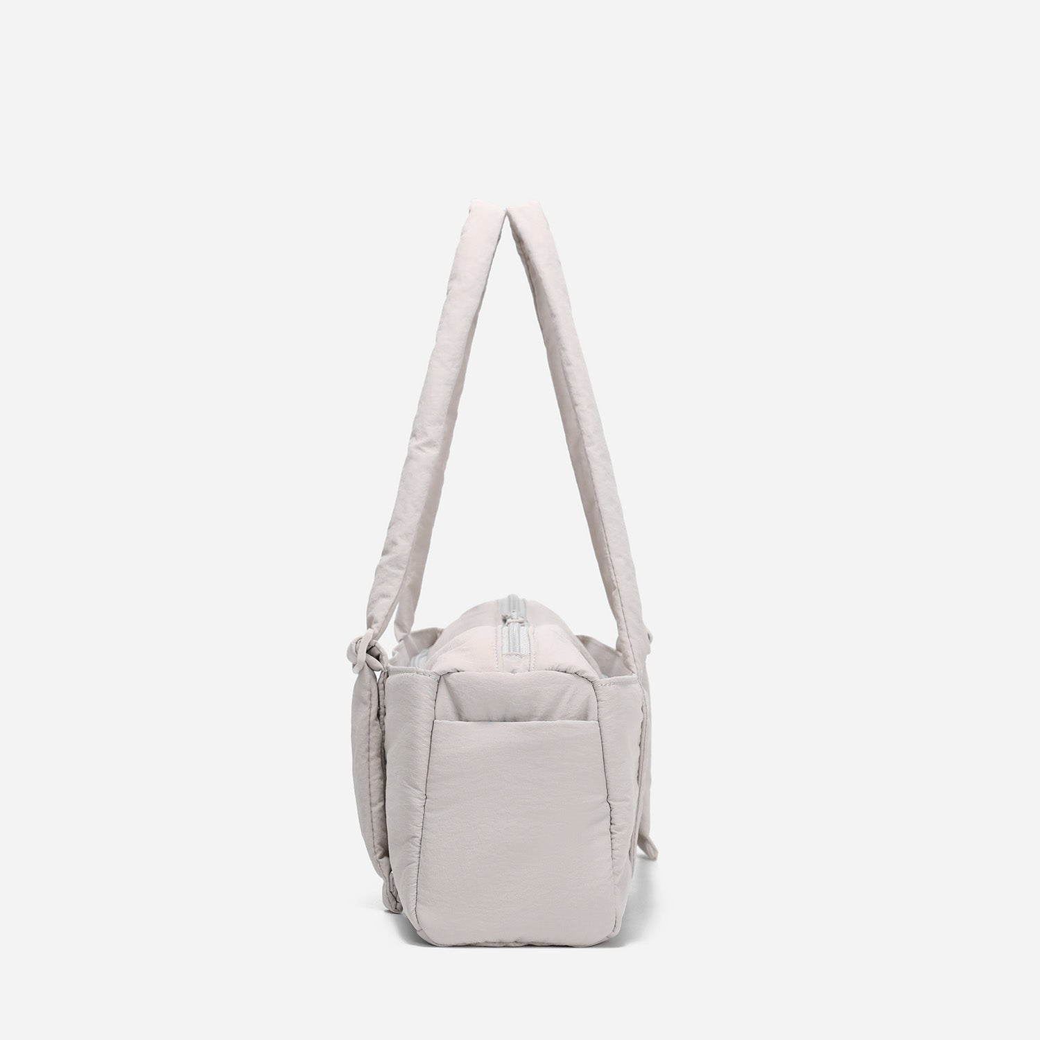 Dude & Bestie Puff Roll Baguette Bag in Light Gray Color