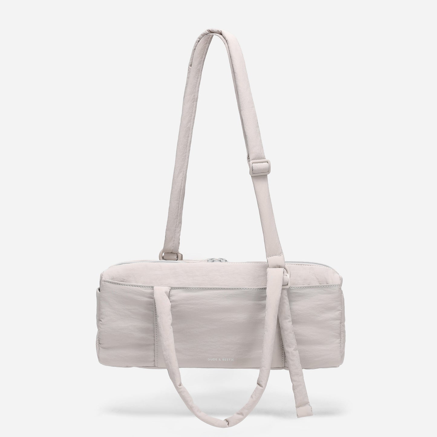 Dude & Bestie Puff Roll Baguette Bag in Light Gray Color