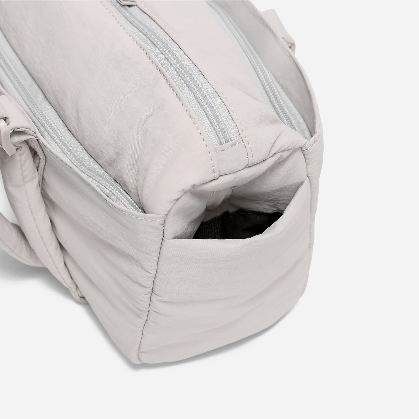 Dude & Bestie Puff Roll Baguette Bag in Light Gray Color