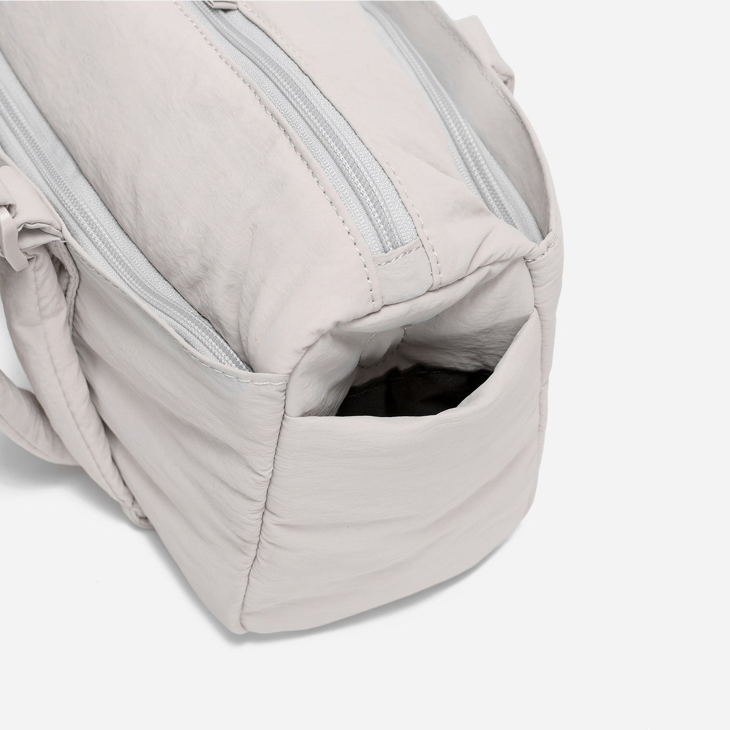 Dude & Bestie Puff Roll Baguette Bag in Light Gray Color