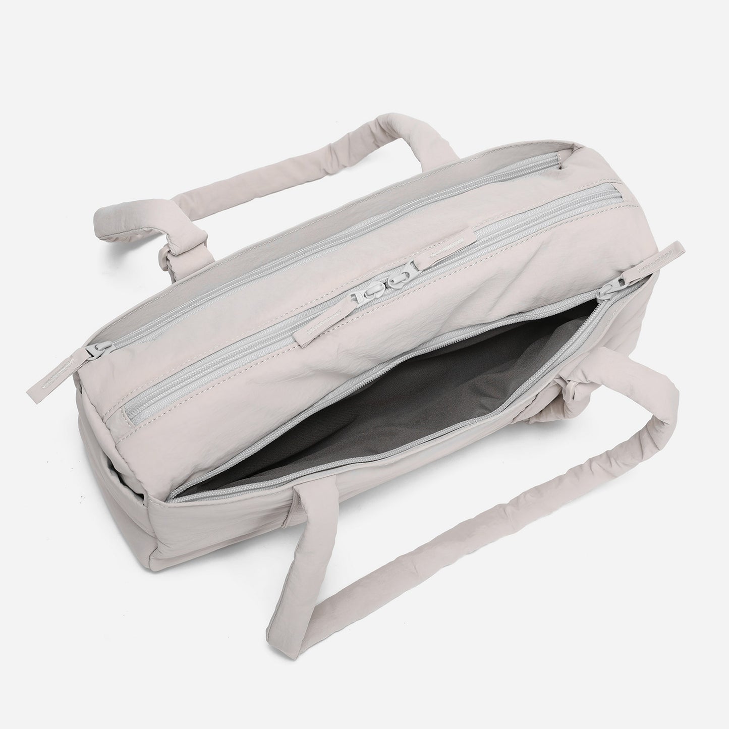 Dude & Bestie Puff Roll Baguette Bag in Light Gray Color