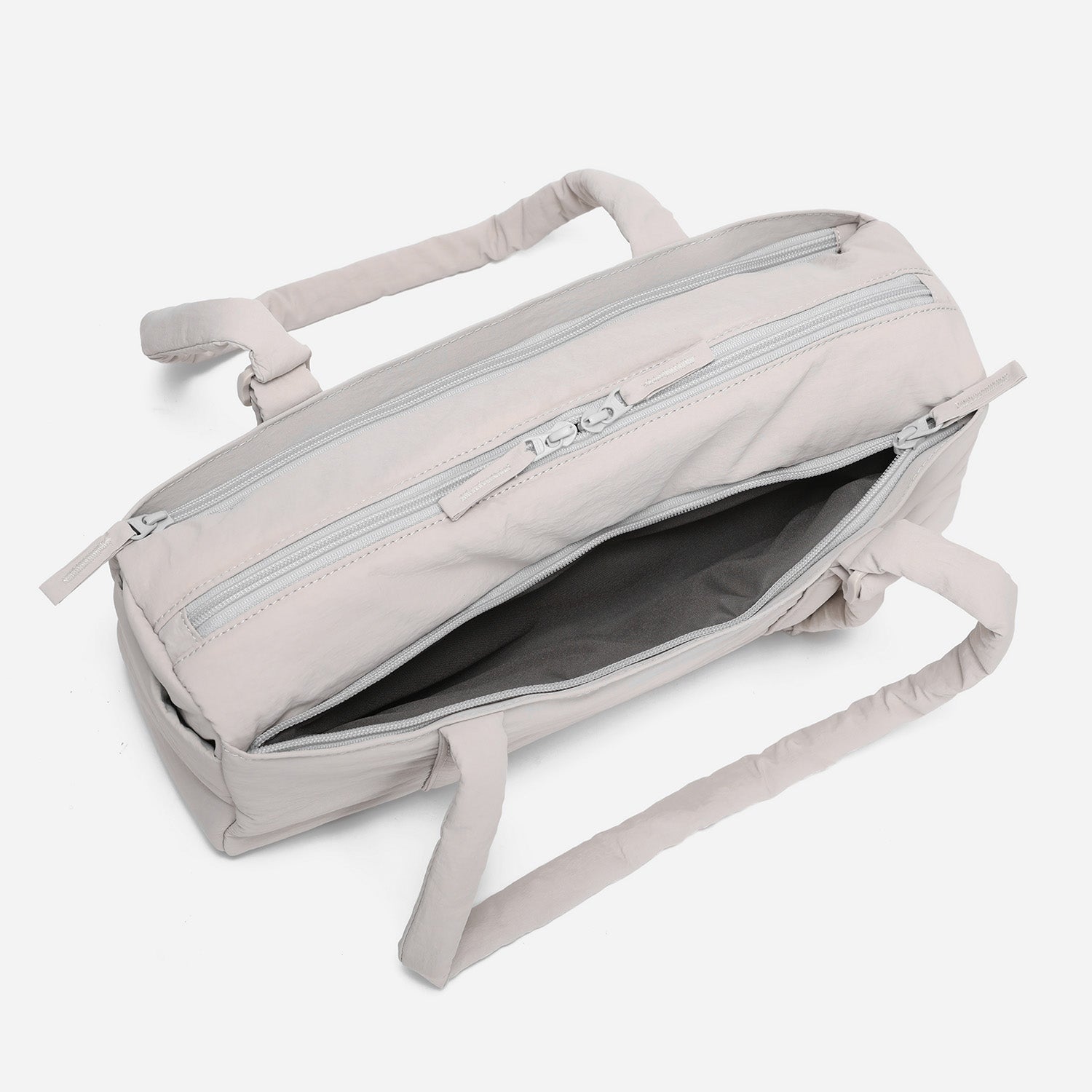Dude & Bestie Puff Roll Baguette Bag in Light Gray Color