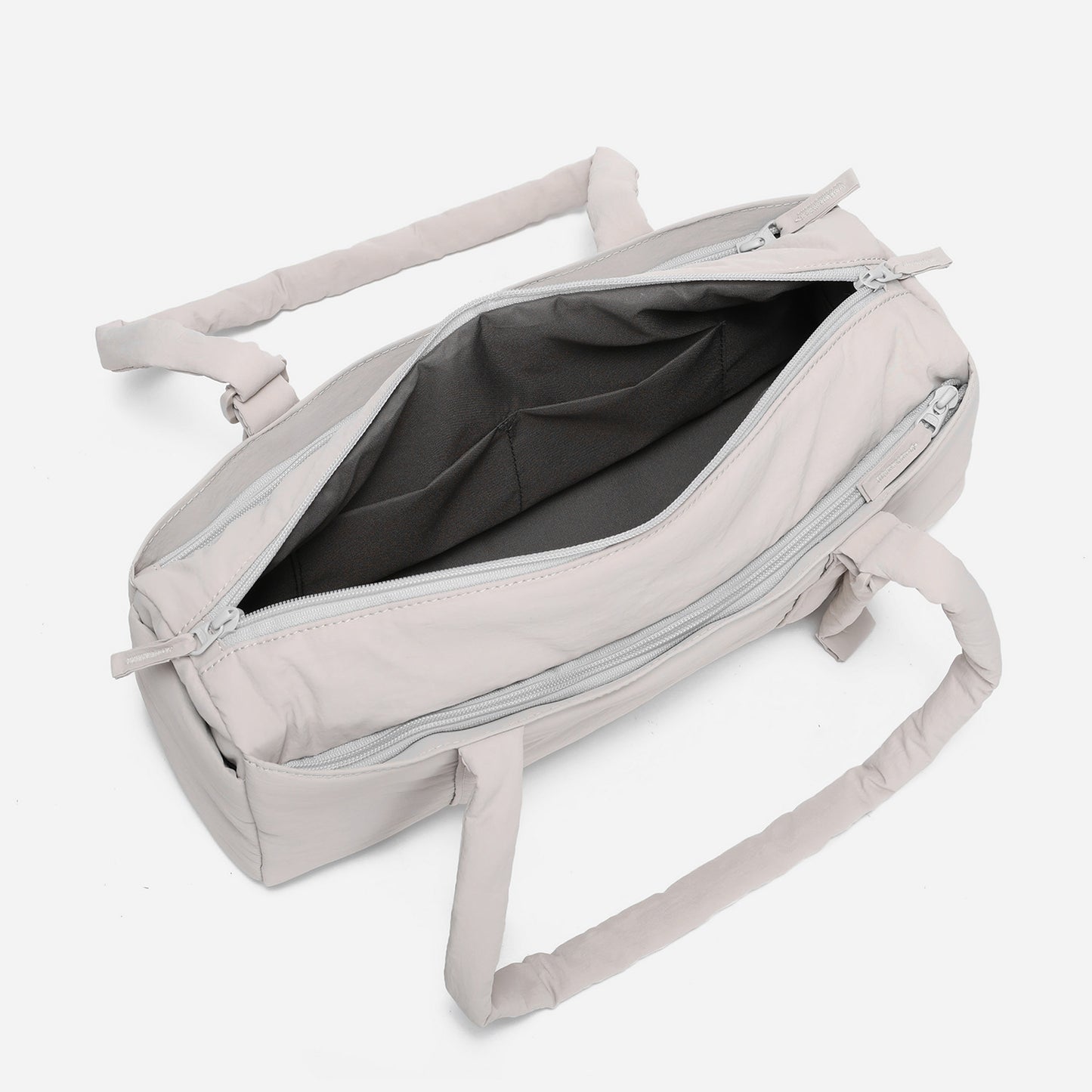 Dude & Bestie Puff Roll Baguette Bag in Light Gray Color