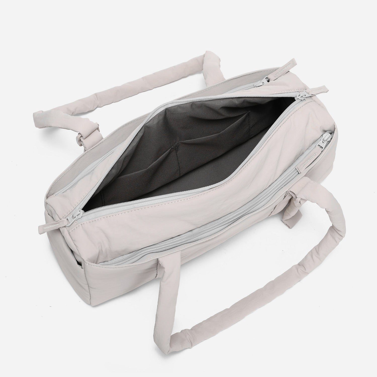 Dude & Bestie Puff Roll Baguette Bag in Light Gray Color