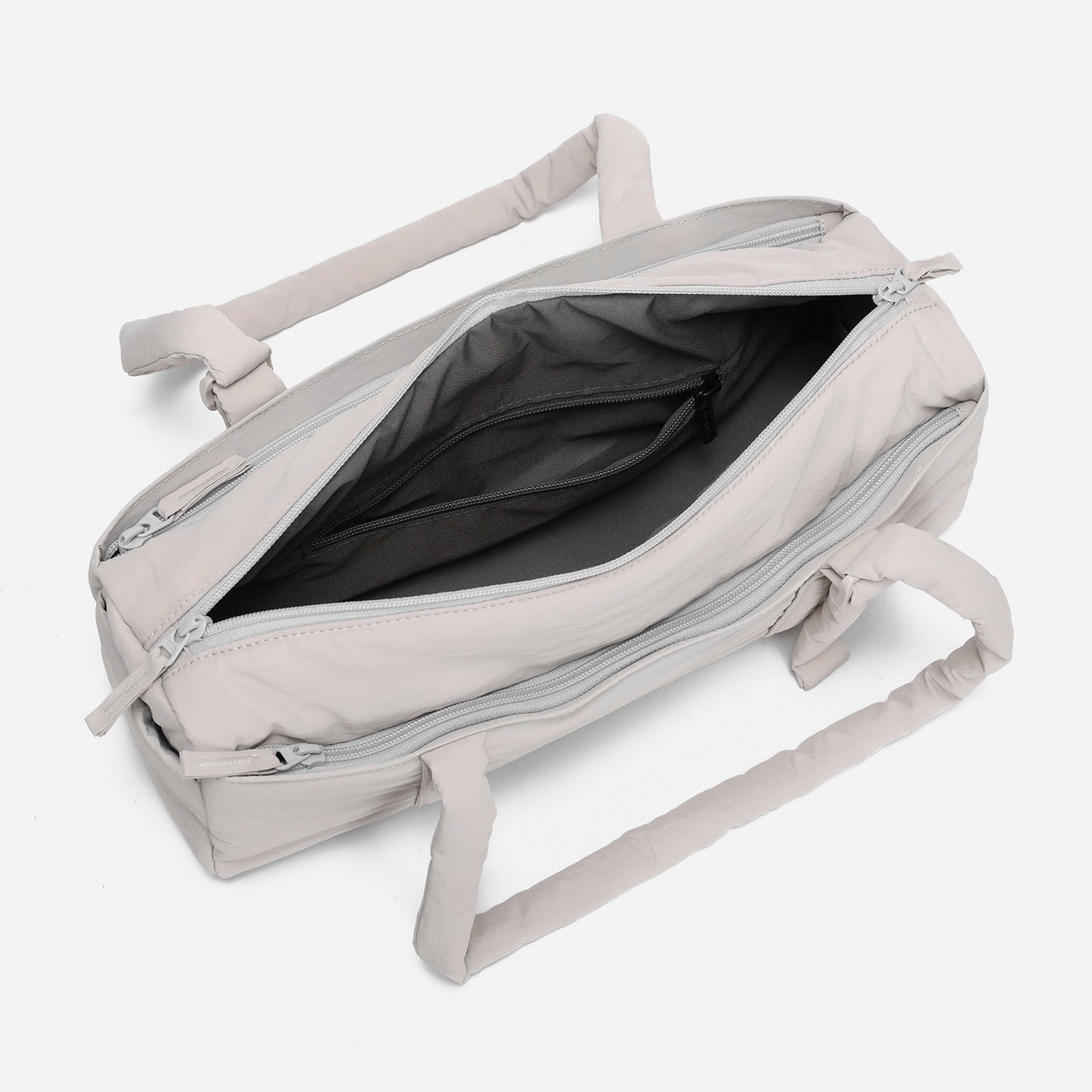 Dude & Bestie Puff Roll Baguette Bag in Light Gray Color