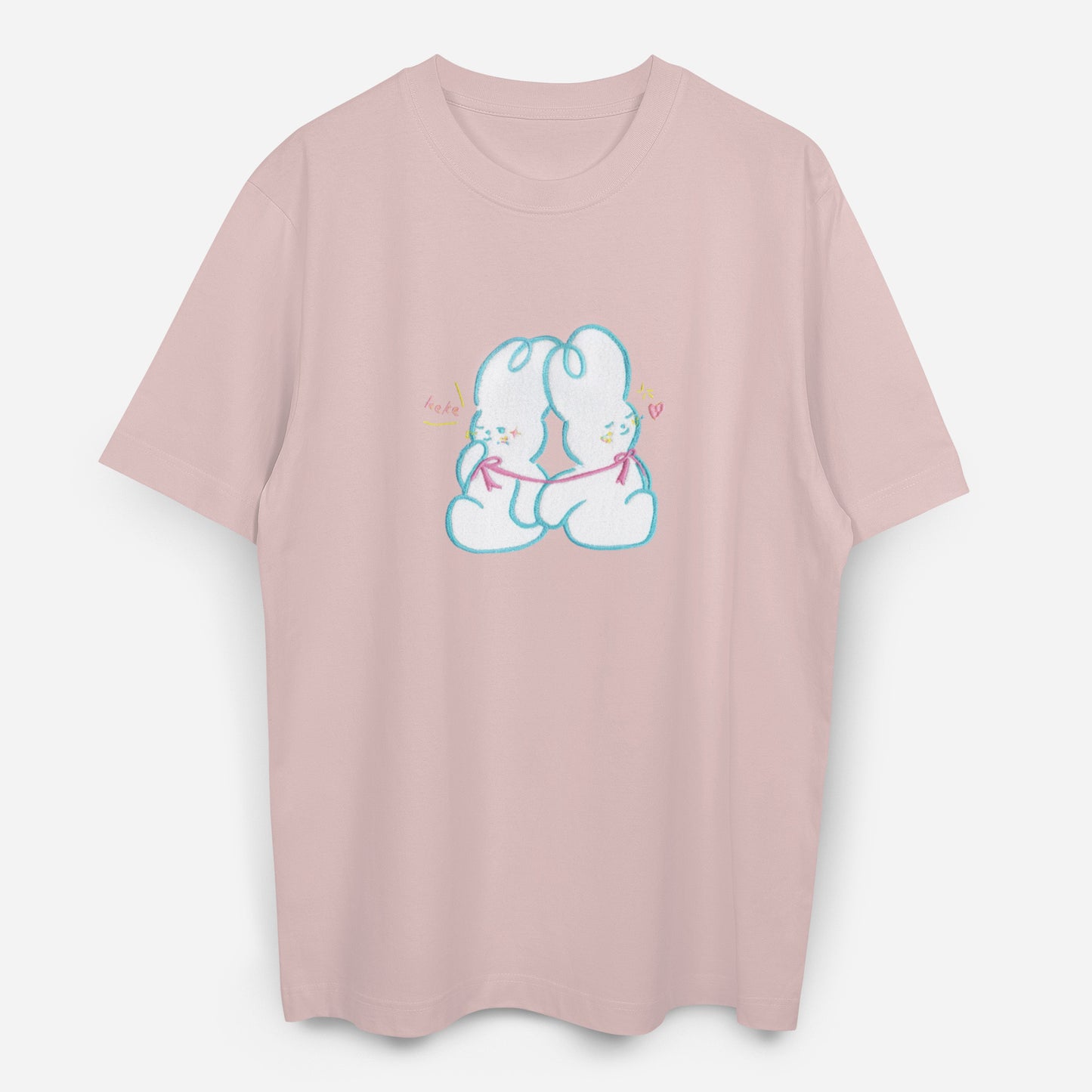 Dude & Bestie x Shuku Cuddle Knot Embroidery T-Shirt Pink Color