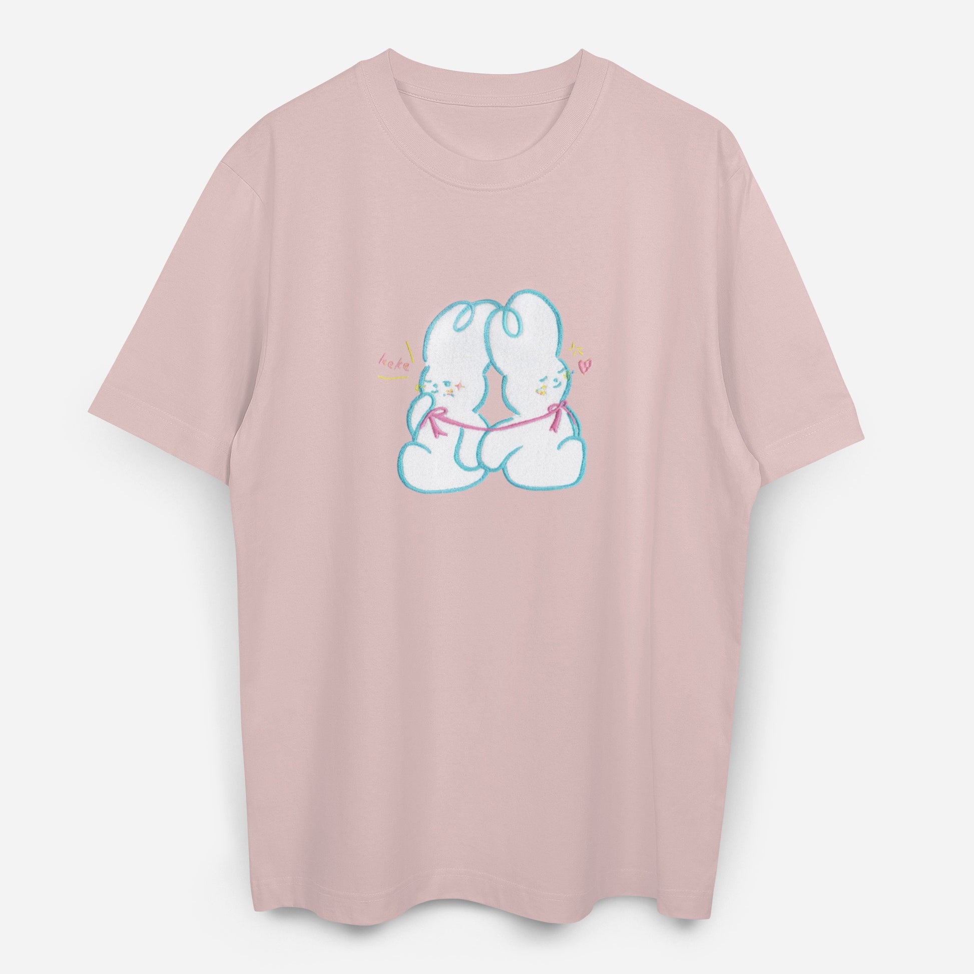Dude & Bestie x Shuku Cuddle Knot Embroidery T-Shirt Pink Color
