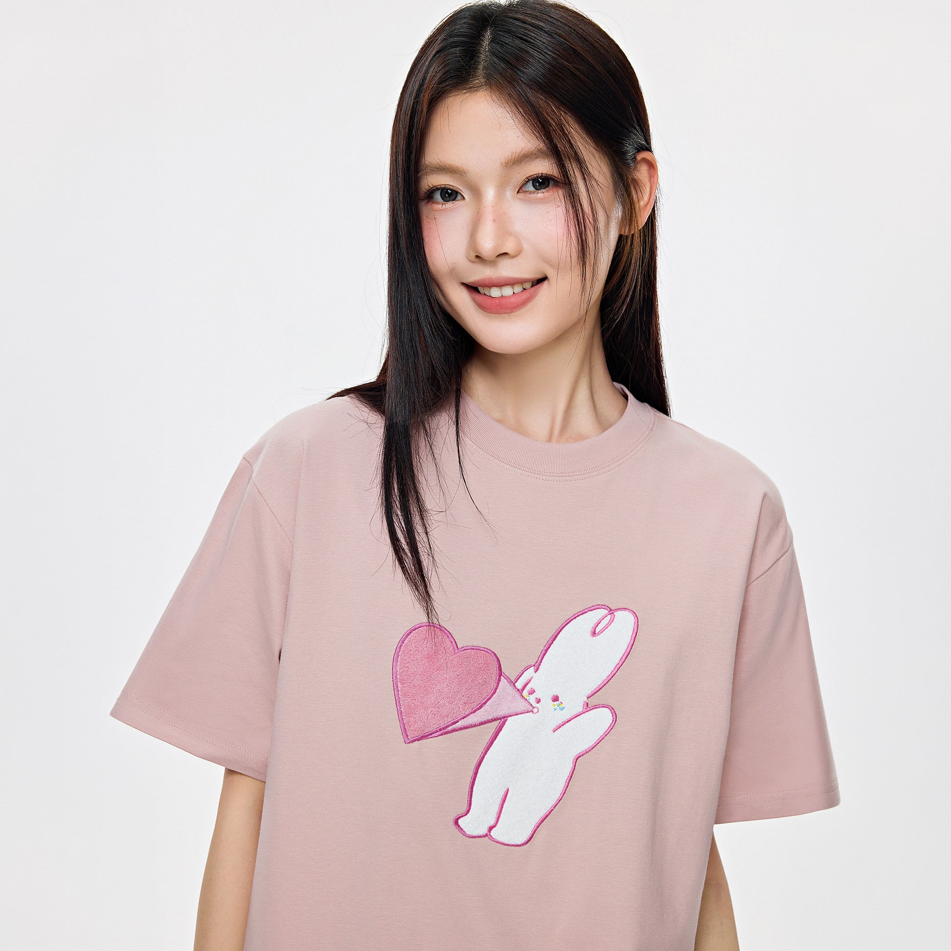 Dude & Bestie x Shuku Say Love Embroidery T-shirt Pink Color