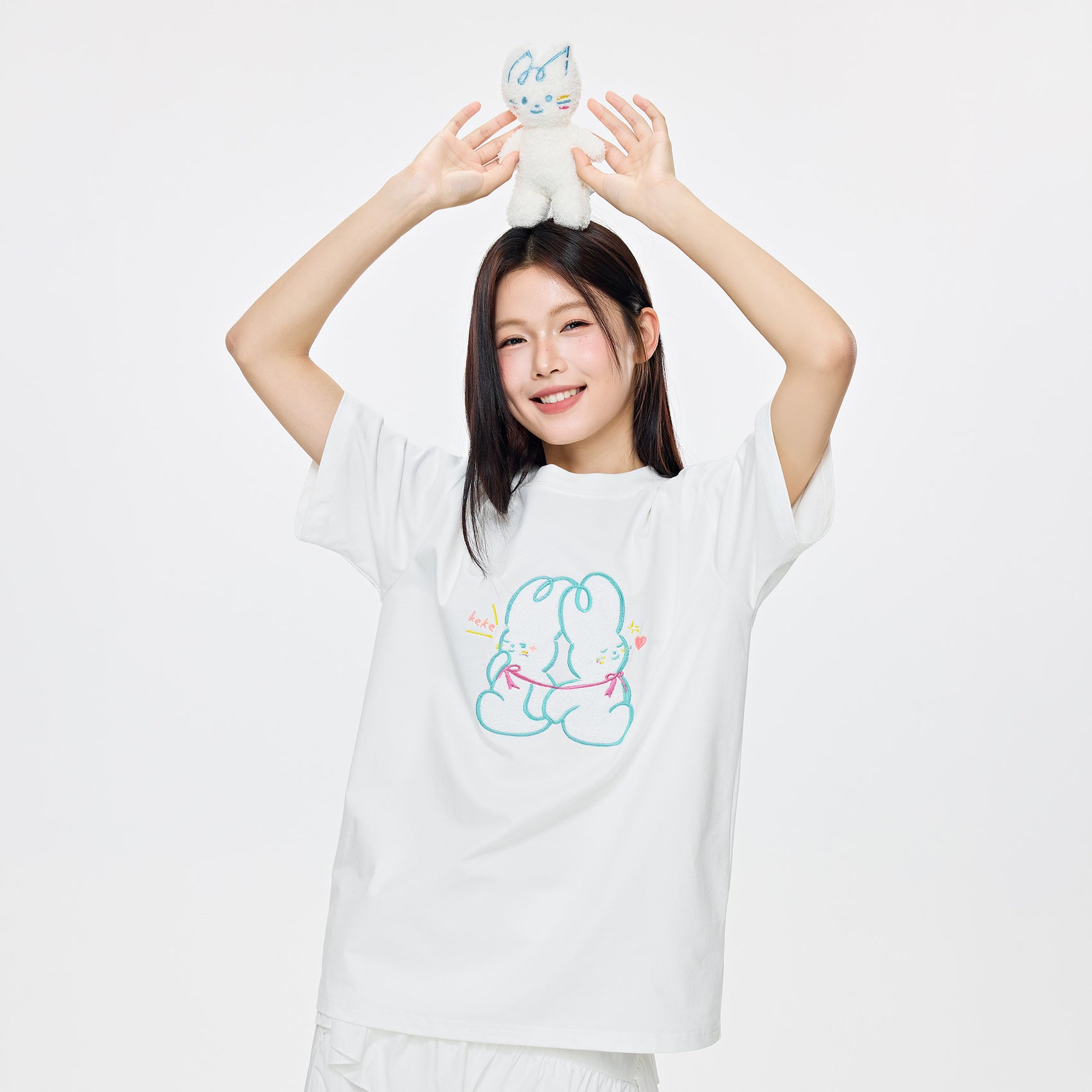 Dude & Bestie x Shuku Cuddle Knot Embroidery T-Shirt White Color