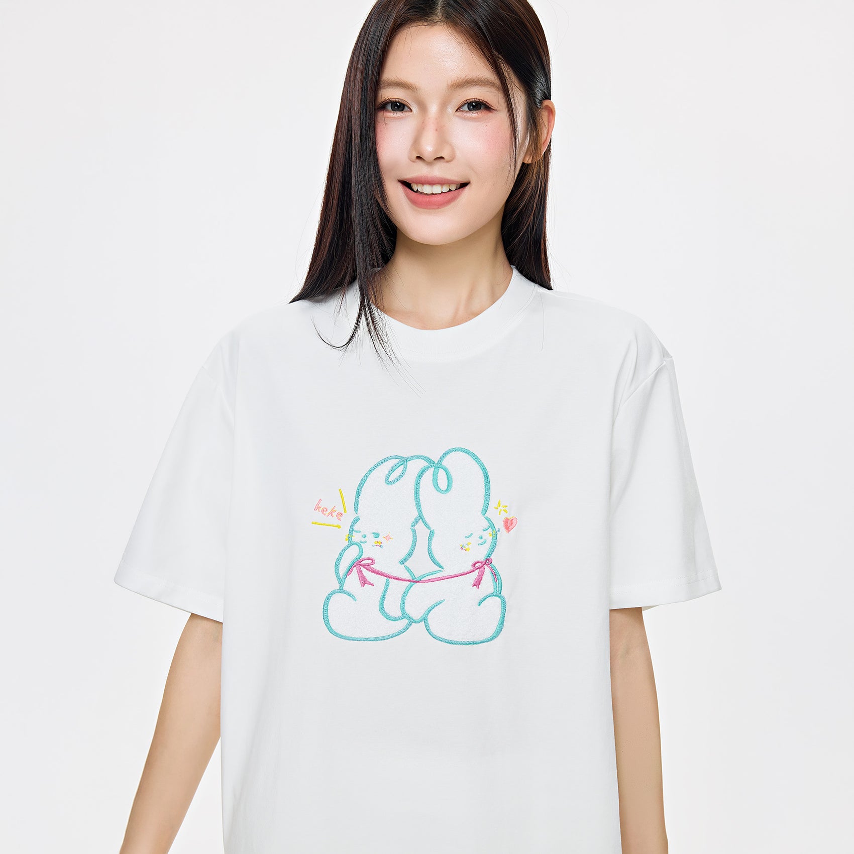 Dude & Bestie x Shuku Cuddle Knot Embroidery T-Shirt White Color
