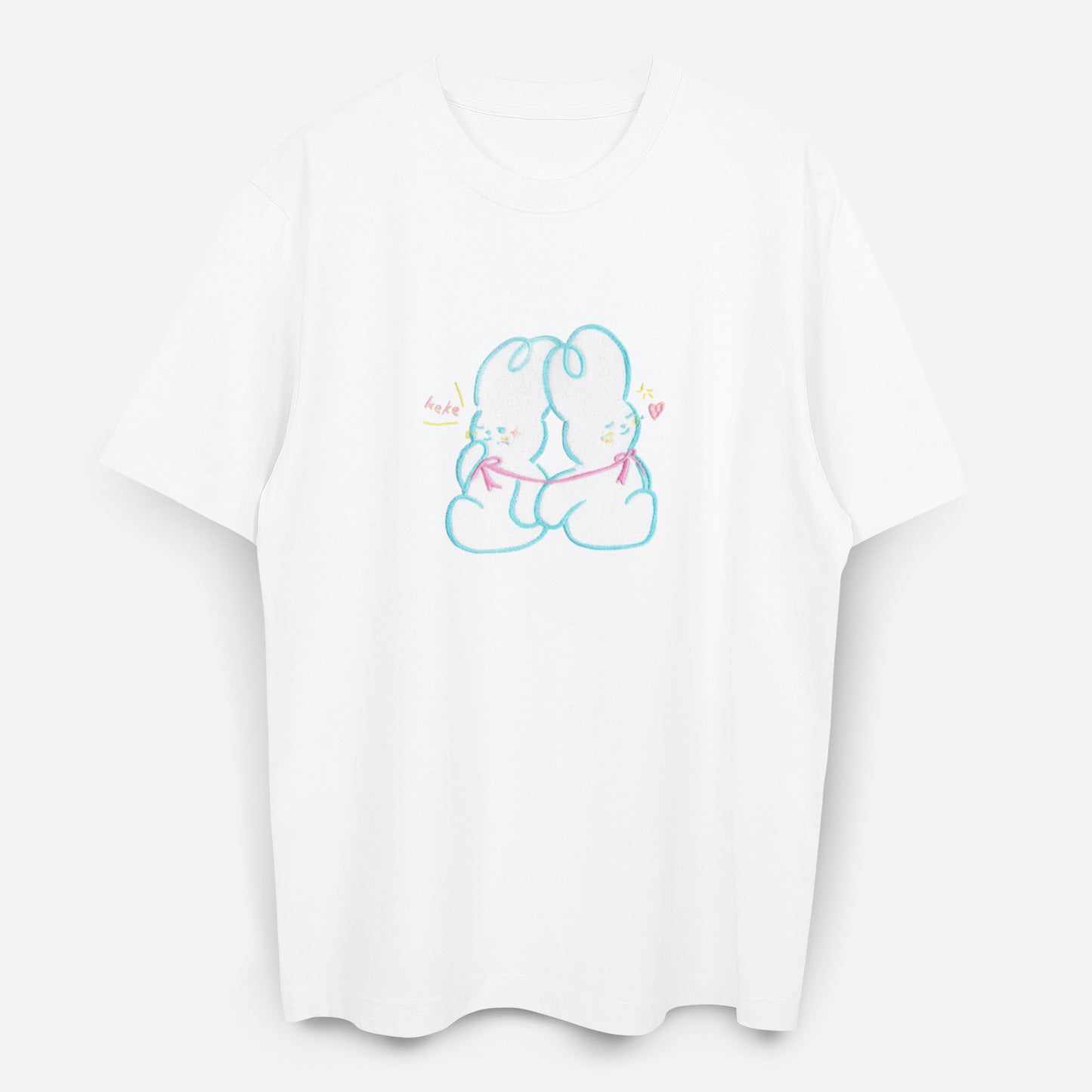 Dude & Bestie x Shuku Cuddle Knot Embroidery T-Shirt White Color
