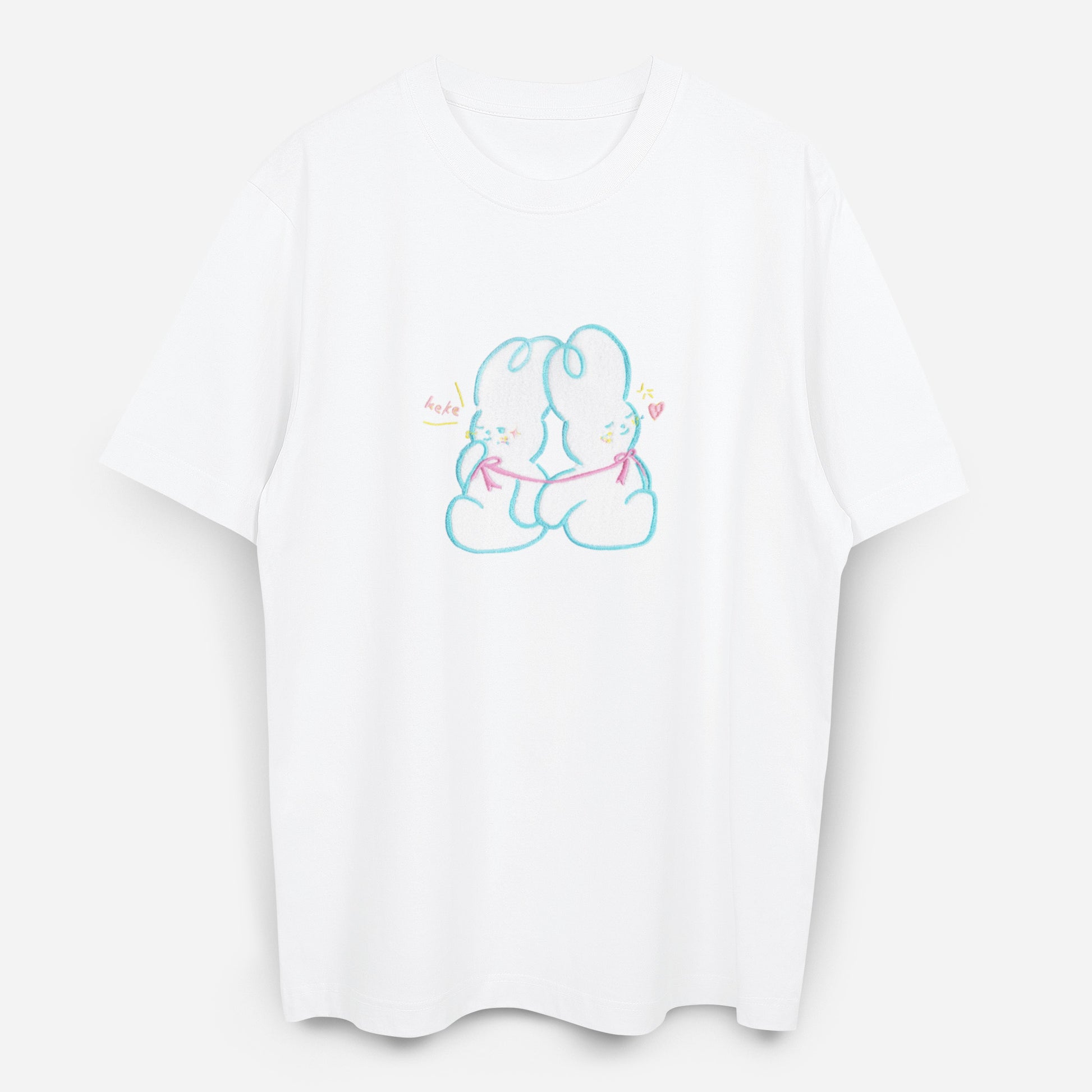 Dude & Bestie x Shuku Cuddle Knot Embroidery T-Shirt White Color