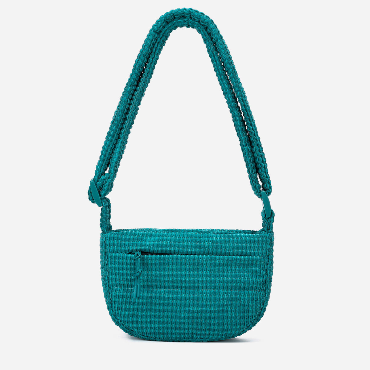 A teal woven corduroy shoulder bag by Dude & Bestie Winter 2026 Series