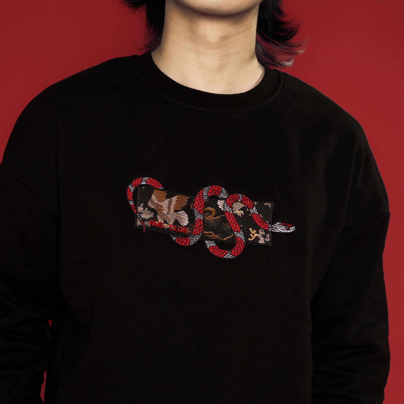 Swathshirt with Snake Embroidery - Majestic Eagle Sweatshirts Dude & Bestie (Black)